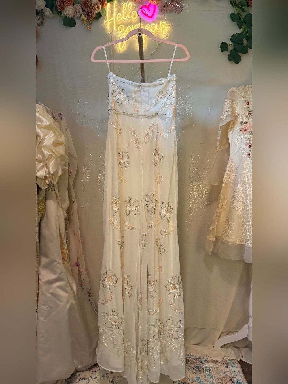 Needle & Thread Size 6 Ivory Sequin Floral Embellished Maxi Gown - Picture 8 of 11